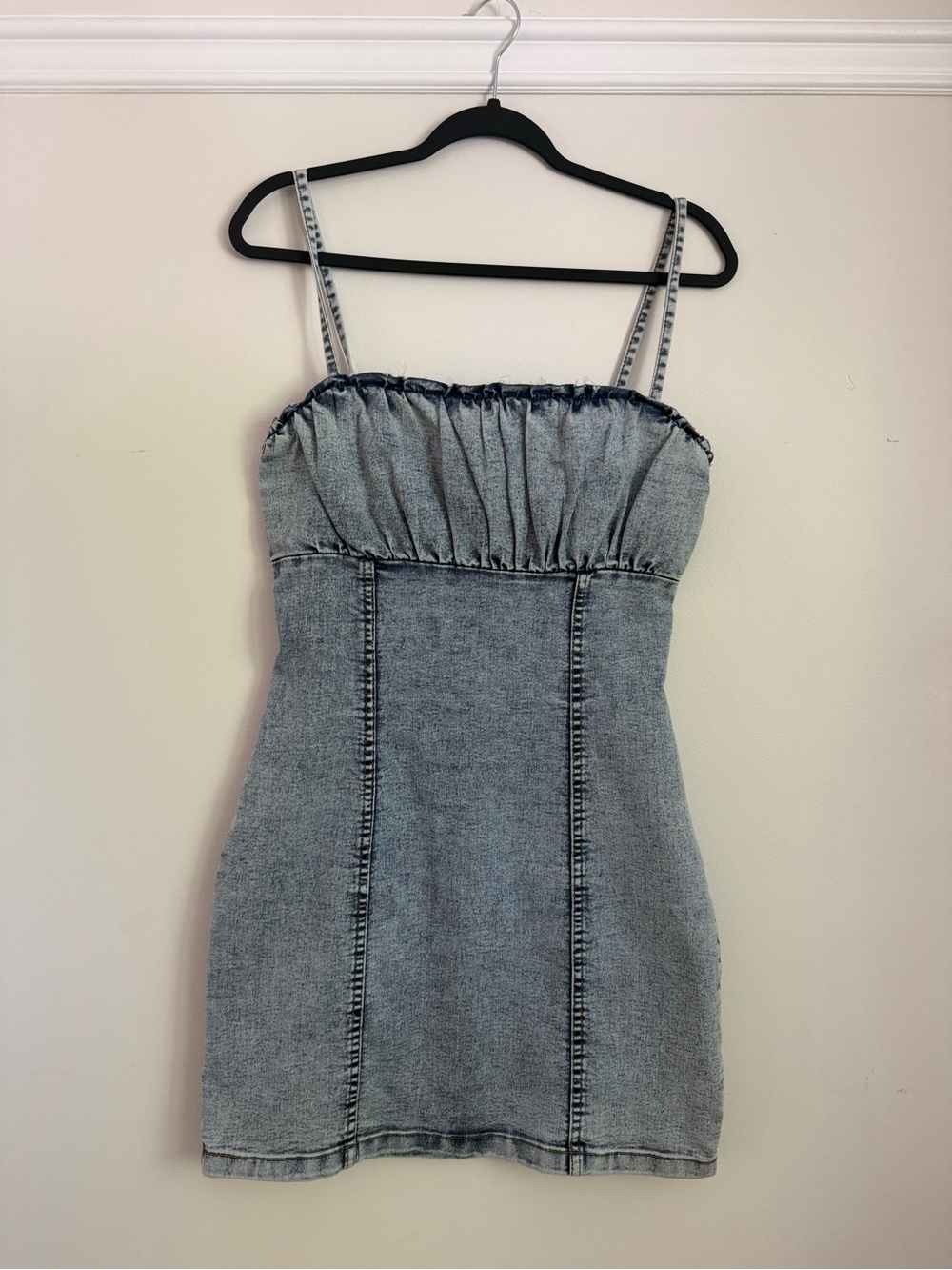H&M Light Blue Denim Ruched Bust Mini Dress